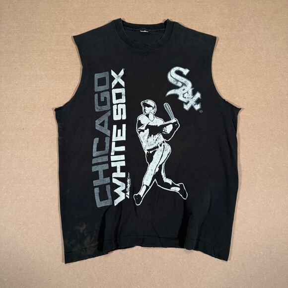 Vintage 90s Chicago White Sox Sleeveless Shirt Black Distressed Majestic MLB - Picture 1 of 8